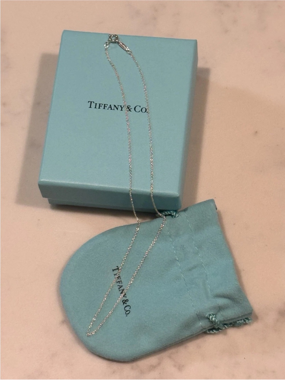 Tiffany & Co Chain Necklace 16 inch Sterling Silver Classic Style w/Box & Pouch